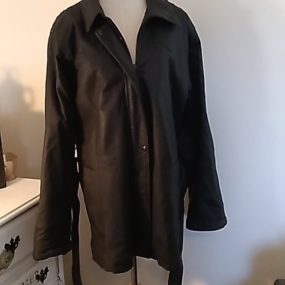 Wilda black leather western style trench over coat